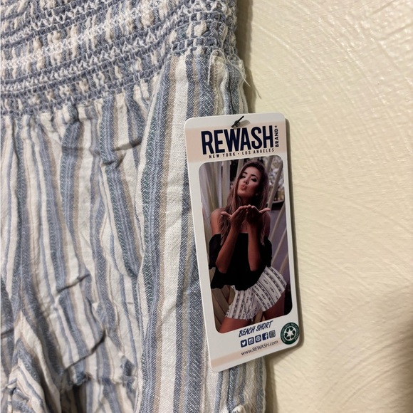Rewash High Waist Blue and White Striped Shorts - Picture 6 of 7
